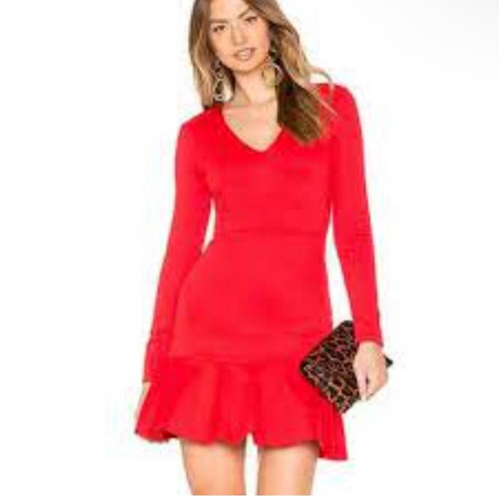 Alice + Olivia Francine Red Fit & Flair Ruffle Mini Dress Size 4